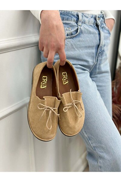 ERVANIN BUTİĞİ Beige Suede (Gavin) Lace Detail Women's Casual Shoes