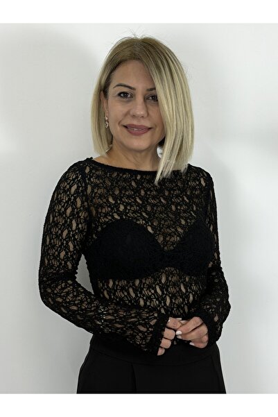 SİSTA MODA 2763 Kayık Yaka, Transparent, Lace Blouse