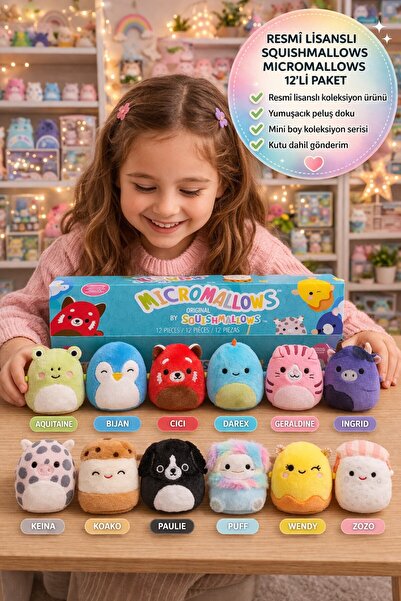TOYFEST Squishmallows Orijinal Micromallows 12'li Paket Mini Peluş Seti 6.5 C...