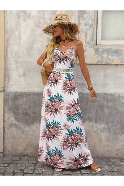 Wear Up Γυναικείο μακρύ φόρεμα από σουπερζέρ με κορδόνια, λαιμόκοψη V και δαν...