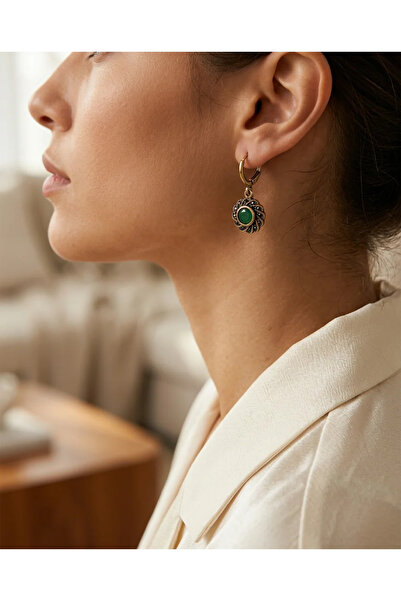 Dorvina Bronze Earrings Authentic Jewelry Green Emerald Crystal Stone Round S...