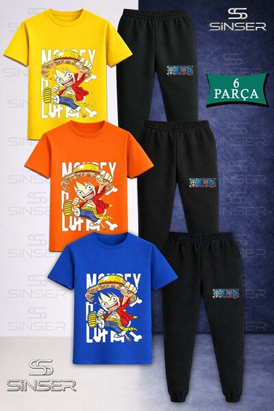 SS SİNSER Παιδικό σετ φόρμας ANIME ONE PIECE SOL YAZI 3 τεμαχίων με μπλουζάκι