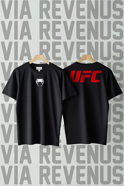 Vordevia Tricou unisex cu imprimeu UFC, cu gât rotund, croială lejeră, 100% b...
