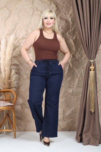 Era Lisa Geniş Paça Beli Lastikli Full Likralı Yüksek Bel Yumuşak Kot Pantolon