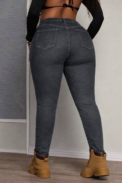 circle Plus Size High Waist Lycra Gray Pants