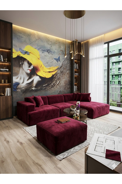 Erduran Mobilya Monza 3 modül artı puf uzanmalı köşe koltuk takımı