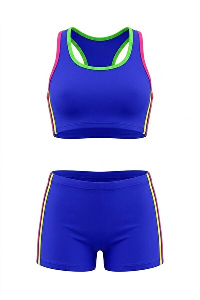 Endeep Kız Çocuk Mavi-Sarı Bustiyer Şortlu Yüzücü Mayo Bikini Takımı