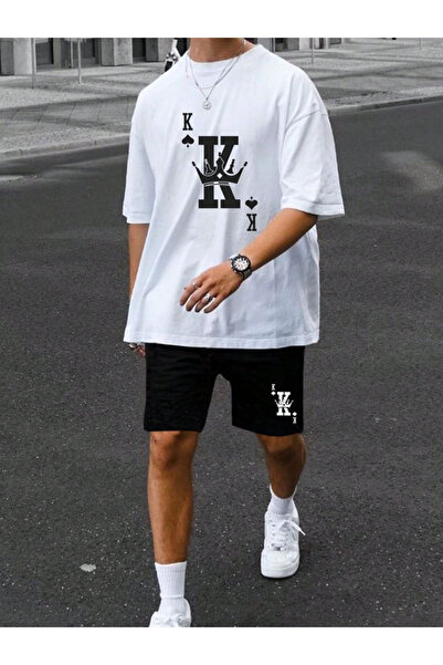 Joetsu Unisex women's/men's white custom printed shorts t-shirt set