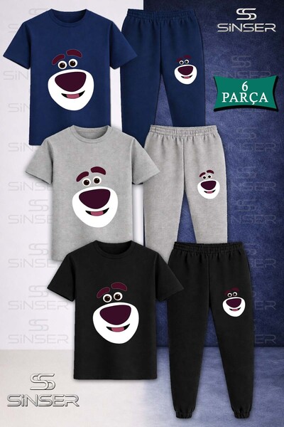 SS SİNSER Children's Bear Smiling Face 3-Piece T-Shirt Tracksuit Set