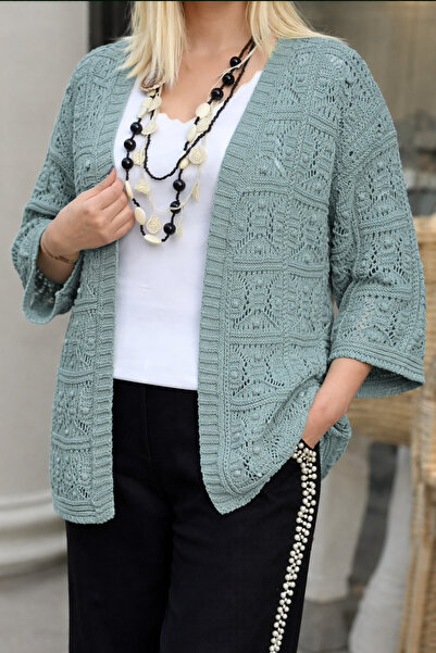 MADAM LİONESS Women's Ecru Openwork Knitwear Cardigan Seasonal Comfortable Fi...