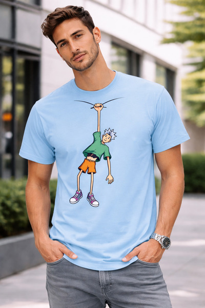 VODEXA Men's Oversize T-Shirt Swinging Man Printed 100% Cotton T-Shirt Comfor...