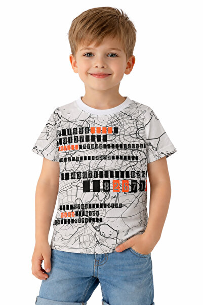 İrem Çocuk Giyim Boy's 1998 Number Patterned White Color T-Shirt
