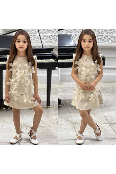 Lina Baby Bloom Bayramlık Elbise Kız Çocuk Pembe 3D Çiçek Detaylı İkili Takım...