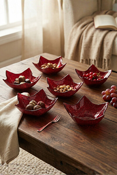 morlimon Rubina 6 Adet Cam Kırmızı Çerezlik & Sosluk