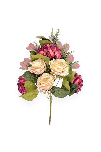 AFO Τεχνητή Ανθοδέσμη 11 Τεμάχια Τριαντάφυλλο, Ορτανσία και Ευκάλυπτος σε Ροδ...