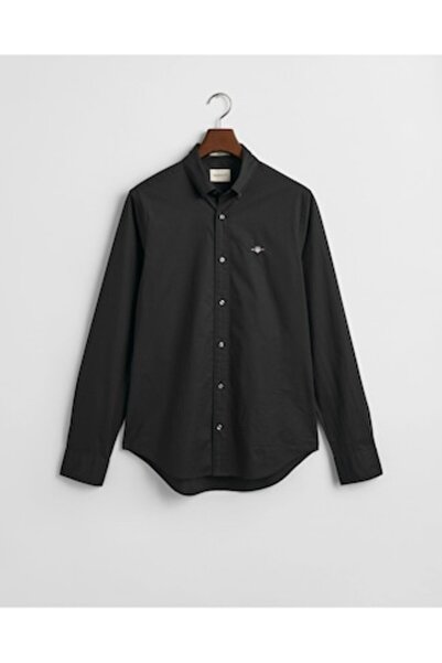 Gant Ανδρικό πουκάμισο, Βαμβακερό, Μαύρο, με κεντημένο λογότυπο, Σ.