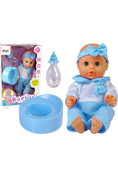 LeanToys Păpușă 30 cm, cu biberon albastru, cămașă de noapte, bea