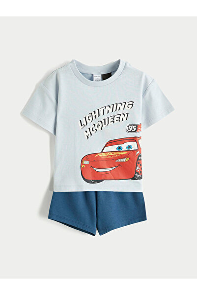 LC Waikiki Lcw Baby Mavi Cars Printed Baby Boy T-Shirt and Shorts
