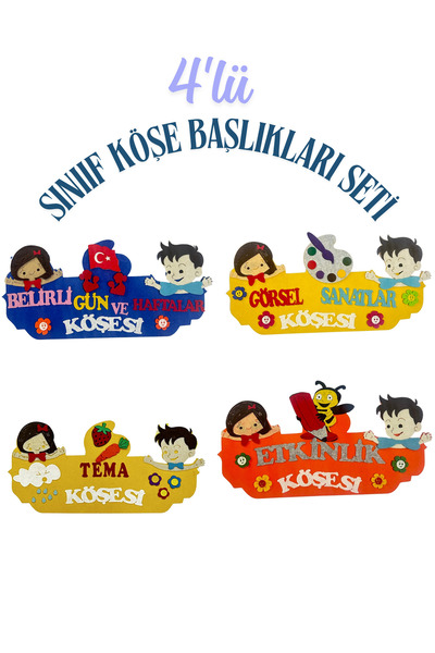 Keçebahçesi Kayseri Keçe Sınıf Köşe Başlıkları 4'lü Pano Seti - Belirli Günle...