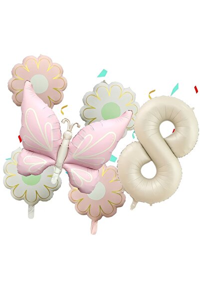 ÇITIPITISTORE Ροζ ματ μπαλόνια πεταλούδας με αριθμούς ηλίανθου, σετ μπαλονιών...
