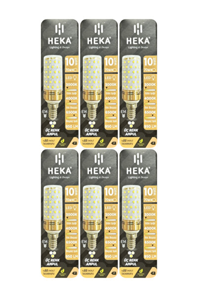 Heka (6 Adet) 10W (70W) Sarı-Günışığı-Beyaz E14 Duylu Üç Renkli Led Mısır Ampul