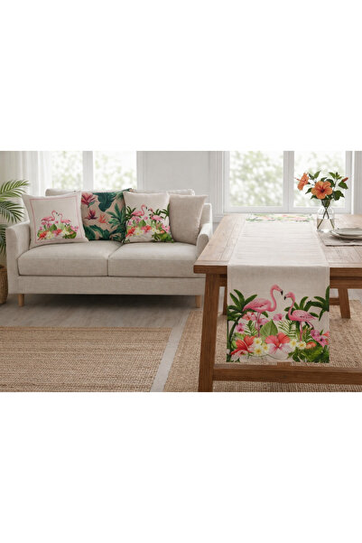 Elisa home Flamingo Desenli Kırlent Kılıfı Runner 5li Set Dekoratif Salon Kol...