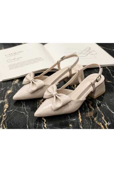 PAPUCUMUN DÜNYASI Δερμάτινα γυναικεία παπούτσια με φιόγκο και χοντρό χαμηλό τ...