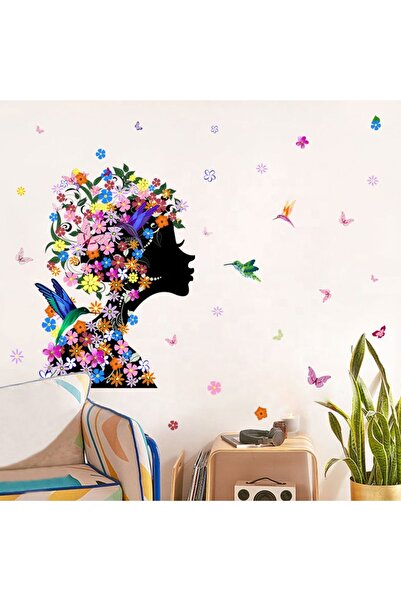 LUXER Διακοσμητικό Αυτοκόλλητο Τοίχου - Γυναικεία Σιλουέτα με Λουλούδια στα Μ...