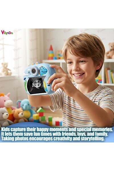 Fillikutum Sevimli Unicorn ve Dinozor Seçenekli Çocuk Kamerası – Anında Baskı Mini Fotoğraf Makinesi Kabartmalı