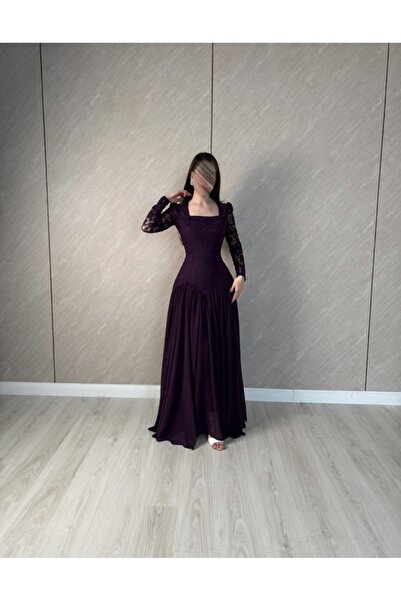 elin فستان سهرة بني لامع بتصميم أنيق