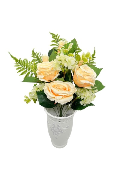 AFO Μπουκέτο 11 Τριαντάφυλλα και Ορτανσίες σε κρεμ ροδακινί απόχρωση