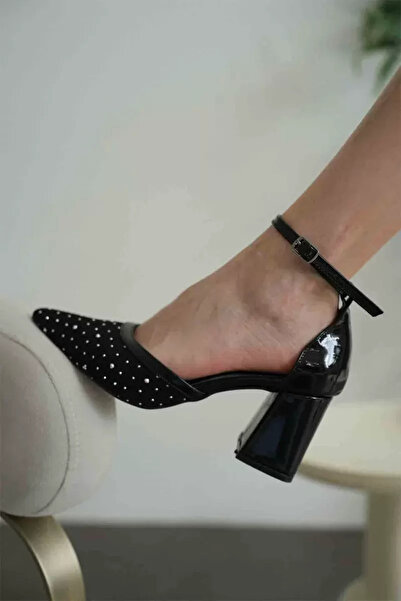 Belinora Μαύρα υφασμάτινα γυναικεία παπούτσια με τακούνι TR08MS18A