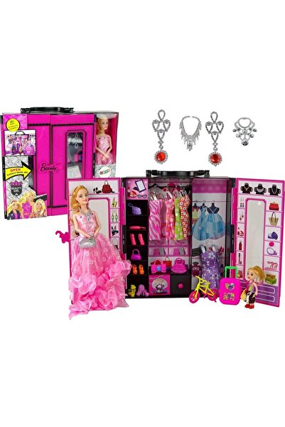 LeanToys Dulap cu haine și dressing pentru păpuși în valiza de frumusețe a fe...