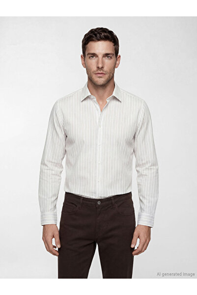 LC Waikiki Beige Slim Fit Striped Men's Shirt