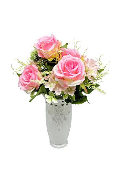 AFO Μπουκέτο με 12 τριαντάφυλλα και ροζ ορτανσίες