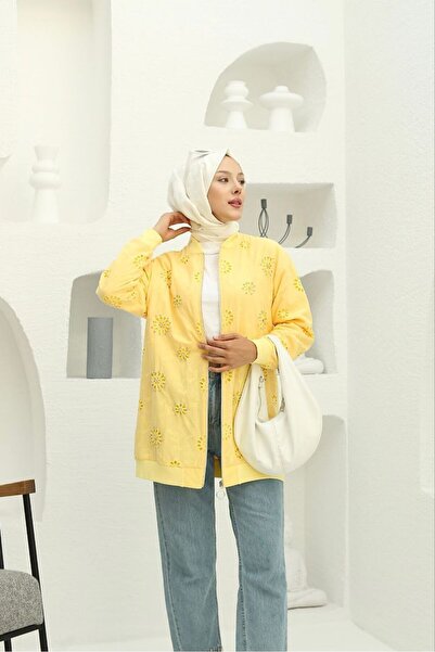 Nes Moda Kadın İnci Taş İşlemeli Cepli Ceket (Hırka)