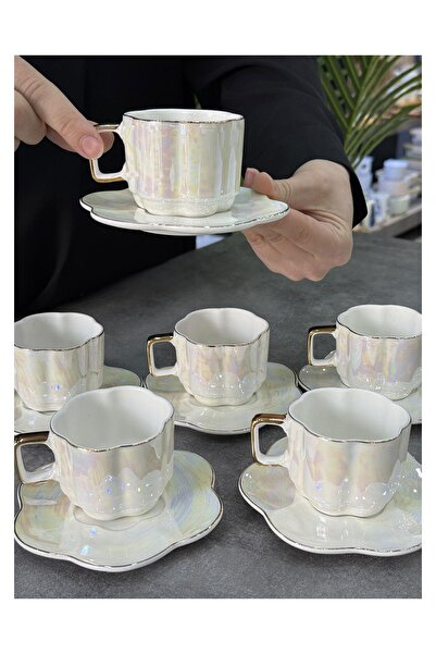 Doğudeko Lüx Porselen Pearl İncili 6 Lı Fincan Takımı