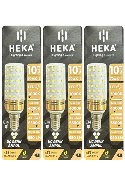 Heka (3 Adet) 10W (70W) Sarı-Günışığı-Beyaz E14 Duylu Üç Renkli Led Mısır Ampul