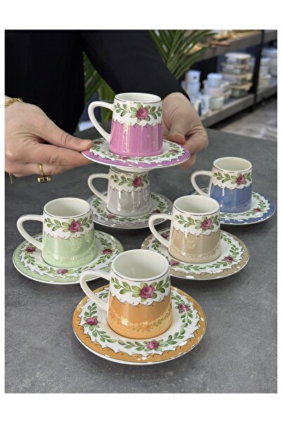 Doğudeko Luxury Porcelain Jame 6-Piece Cup Set