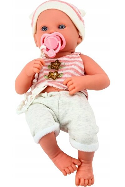 LeanToys Baby doll in white and pink clothes, hat, pacifier, and blanket