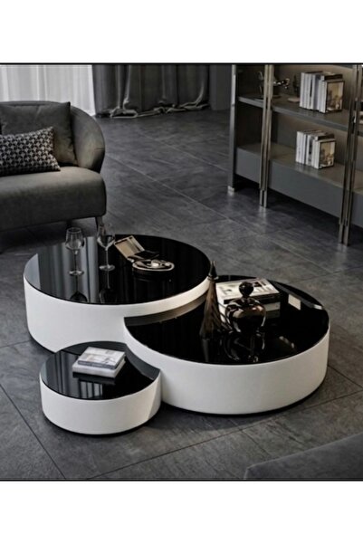LUXURY VİLLA LUXURY SİYAH CAMLI YANLARI BEYAZ SUNİ DERİ TEKERLEKLİ DEKORATİF ...