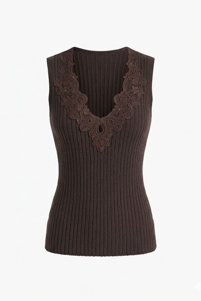 MAGARDE Lace Detailed Design Undershirt - Brown