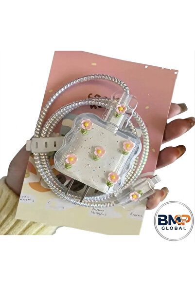BMP MARKET Papatya Figürlü Kablo Koruyucu ve Adaptör Koruma Seti 18W/20W Typce-C