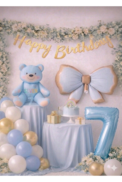 ÇITIPITISTORE Σετ γιορτής γενεθλίων με μπλε αλουμινένιο μπαλόνι με φιόγκο αρκ...