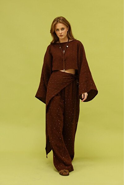 Kai Baby Women's Muslin Stone Bat Sleeve Blouse and Tie-Up Pantalon Two-Piece...