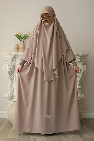 ASİLNUR Hira Shaded Soufflé Ferace Set Beige