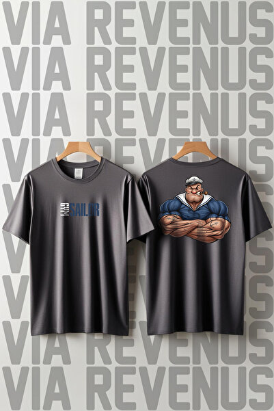 Vordevia Tricou unisex Gym Sailor cu imprimeu, cu gât rotund, croială lejeră,...
