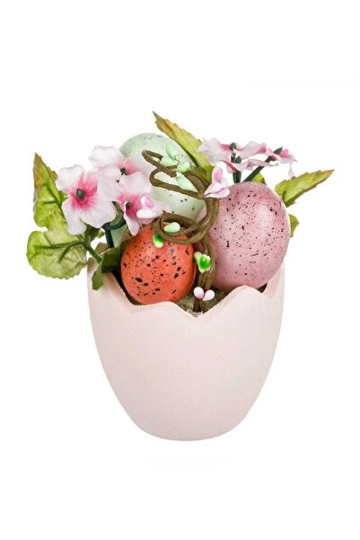 OEM Διακοσμητικό Πασχαλινό Γλαστράκι Λιλά Ροζ Αυγά 13εκ.