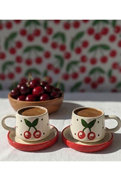 İNA PAZARLAMA 2-Pack Cherry Patterned Ceramic Plate and Mug