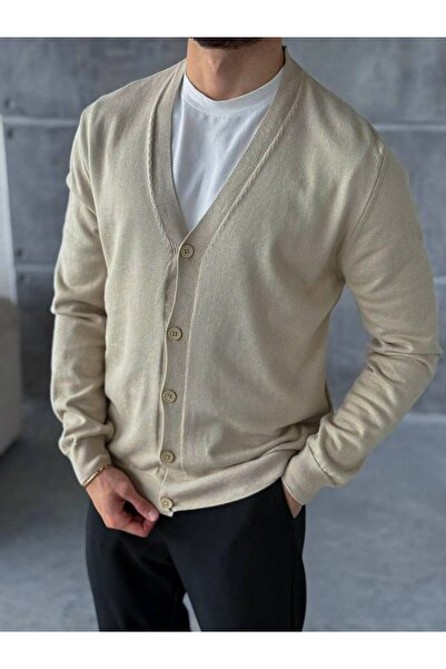 perasttesktil Men's Plain Buttoned Front Knitwear Cardigan